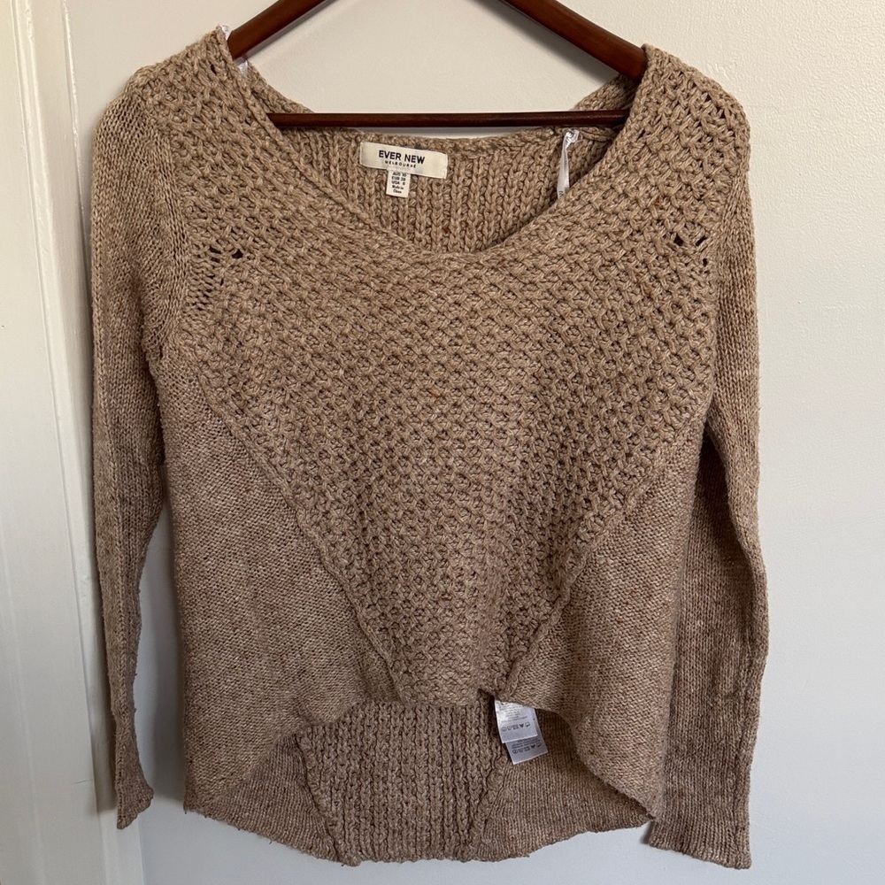 Ever New Taupe Scoop Neck Knit Sweater women size 6